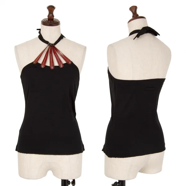 ジャンポールゴルチエ ファムJean Paul GAULTIER FEMME レザーパーツホルターネックトップス 黒40 K-121700_001