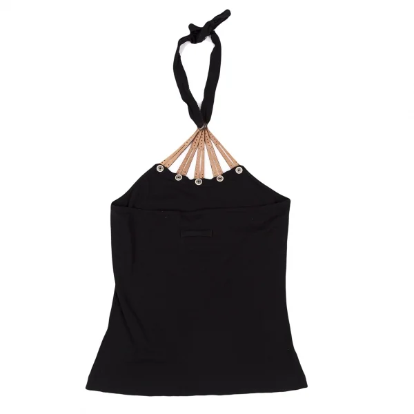 ジャンポールゴルチエ ファムJean Paul GAULTIER FEMME レザーパーツホルターネックトップス 黒40 K-121700_008