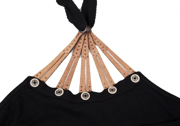 ジャンポールゴルチエ ファムJean Paul GAULTIER FEMME レザーパーツホルターネックトップス 黒40 K-121700_009