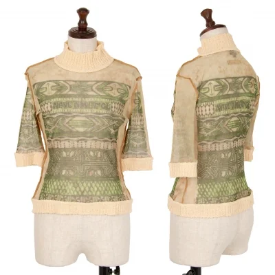 Jean Paul GAULTIER FEMME Knit Swiching 3/4 Sleeve Mesh Top