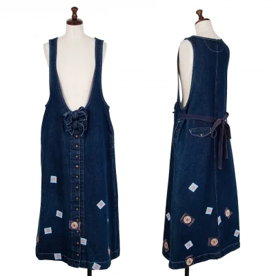 PINK HOUSE Ribbon Patch Denim Apron Dress