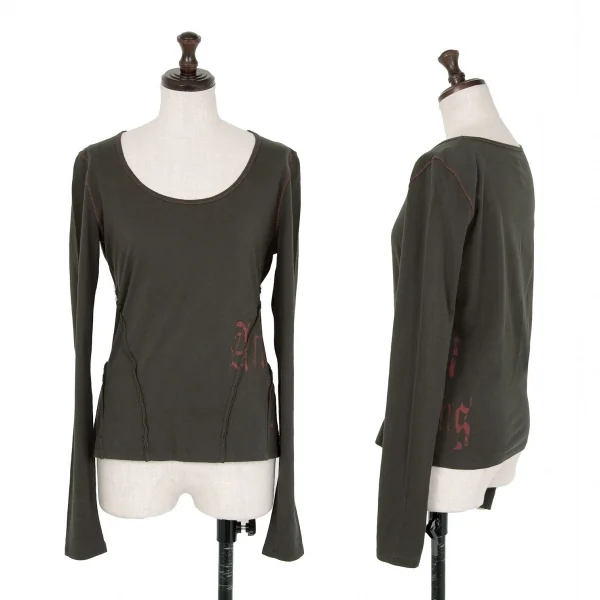 アルマーニジーンズARMANI JEANS サイドロゴプリントステッチデザインカットソー カーキ38 K-121845_001