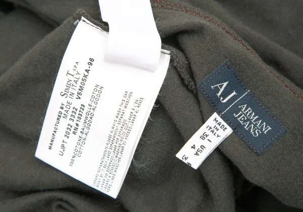 アルマーニジーンズARMANI JEANS サイドロゴプリントステッチデザインカットソー カーキ38 K-121845_015