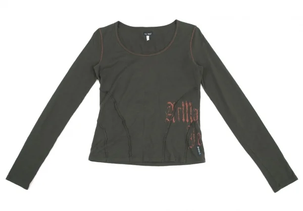 アルマーニジーンズARMANI JEANS サイドロゴプリントステッチデザインカットソー カーキ38 K-121845_002