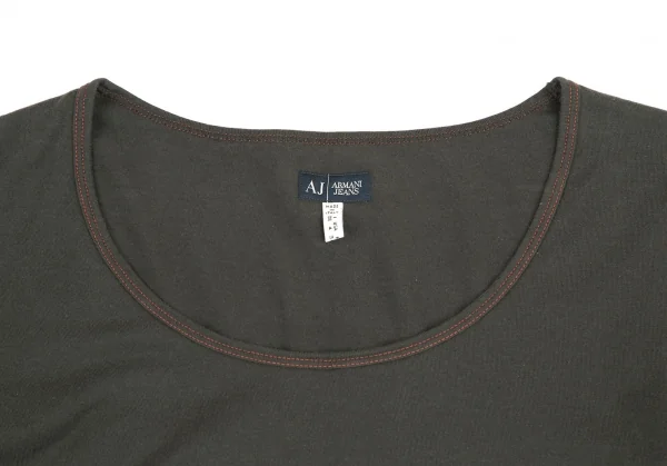 アルマーニジーンズARMANI JEANS サイドロゴプリントステッチデザインカットソー カーキ38 K-121845_003
