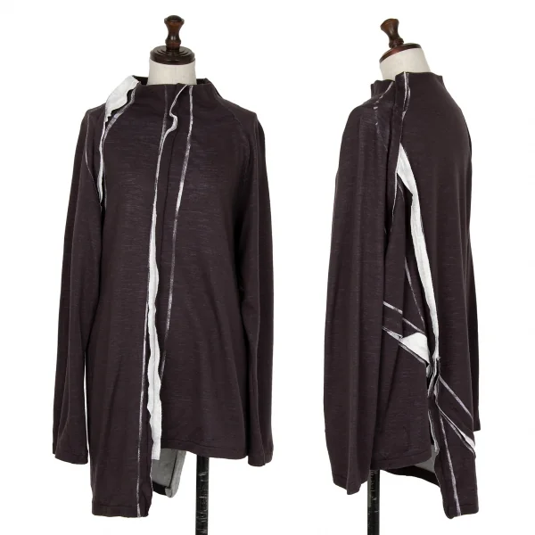 ラグネキカス フォー ヨウジヤマモトRAGNE KIKAS for Yohji Yamamoto アウトシームプリントデザインハイネックカットソー 茶2 K-121886_001