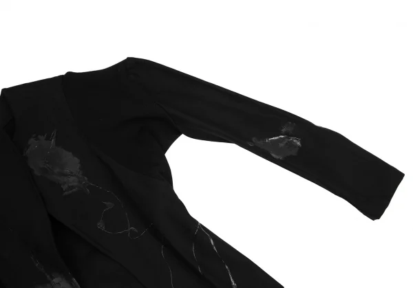 ヨウジヤマモト ファムYohji Yamamoto FEMME ラバーペイントデザインボタンレスコート 黒1 K-121887_003