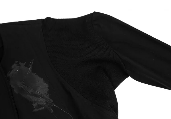 ヨウジヤマモト ファムYohji Yamamoto FEMME ラバーペイントデザインボタンレスコート 黒1 K-121887_004
