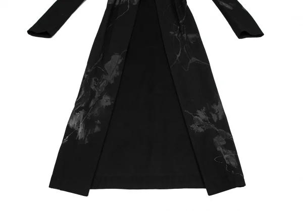 ヨウジヤマモト ファムYohji Yamamoto FEMME ラバーペイントデザインボタンレスコート 黒1 K-121887_008