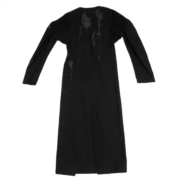 ヨウジヤマモト ファムYohji Yamamoto FEMME ラバーペイントデザインボタンレスコート 黒1 K-121887_013