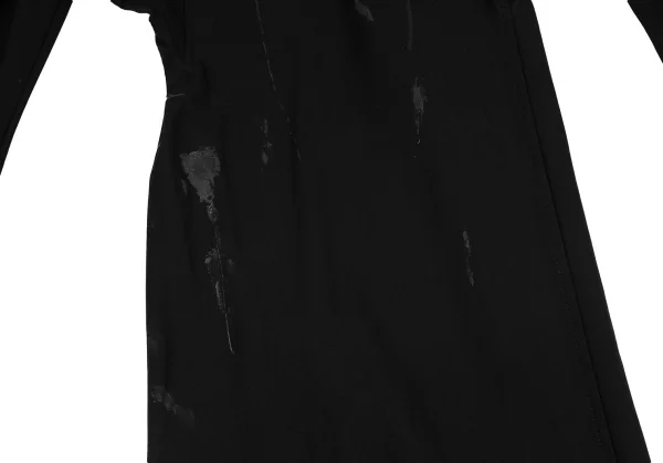 ヨウジヤマモト ファムYohji Yamamoto FEMME ラバーペイントデザインボタンレスコート 黒1 K-121887_015