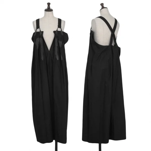ヨウジヤマモト ファムYohji Yamamoto FEMME ラバーペイントフロントプリーツサスペンダーワンピース 黒1 K-121888_001