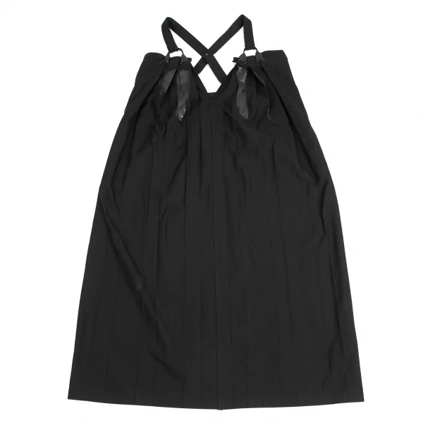 ヨウジヤマモト ファムYohji Yamamoto FEMME ラバーペイントフロントプリーツサスペンダーワンピース 黒1 K-121888_002