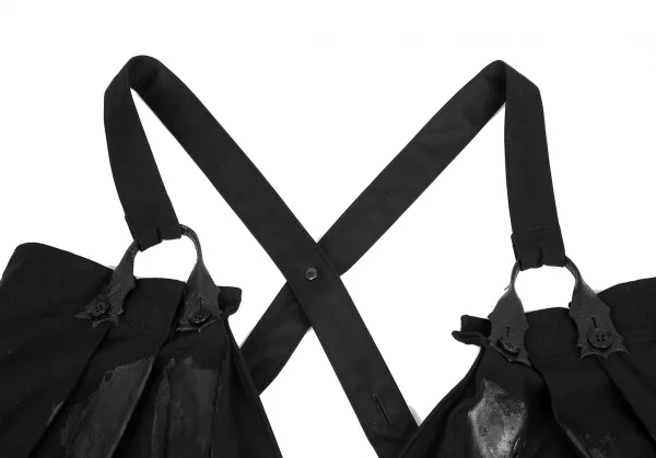 ヨウジヤマモト ファムYohji Yamamoto FEMME ラバーペイントフロントプリーツサスペンダーワンピース 黒1 K-121888_004