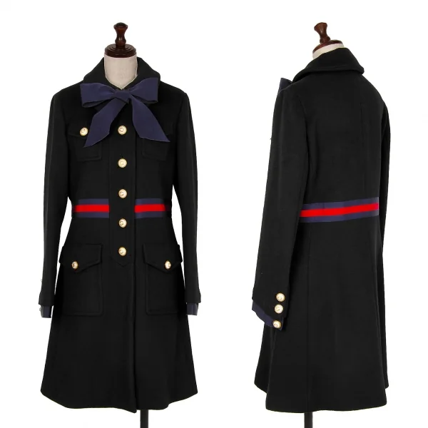 グッチGUCCI ウェブラインパールボタンボウタイ付きコート 黒42 K-121904_001