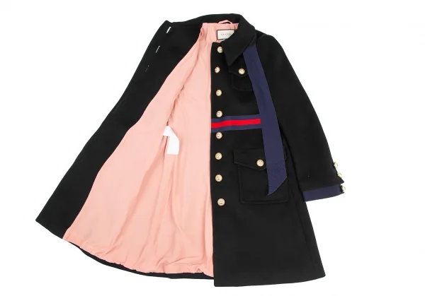 グッチGUCCI ウェブラインパールボタンボウタイ付きコート 黒42 K-121904_012