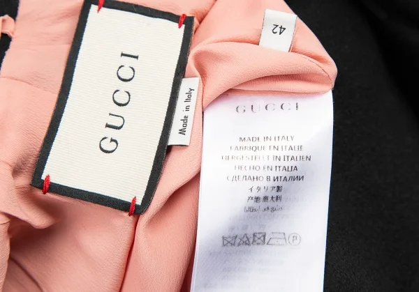 グッチGUCCI ウェブラインパールボタンボウタイ付きコート 黒42 K-121904_019