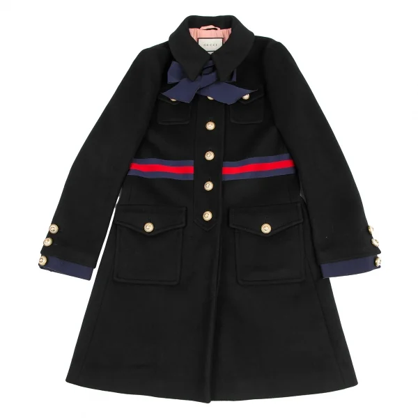グッチGUCCI ウェブラインパールボタンボウタイ付きコート 黒42 K-121904_002