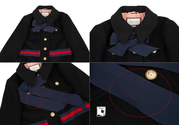 グッチGUCCI ウェブラインパールボタンボウタイ付きコート 黒42 K-121904_003