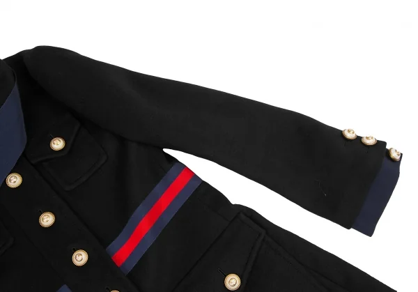 グッチGUCCI ウェブラインパールボタンボウタイ付きコート 黒42 K-121904_005