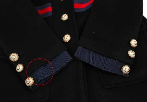 グッチGUCCI ウェブラインパールボタンボウタイ付きコート 黒42 K-121904_006