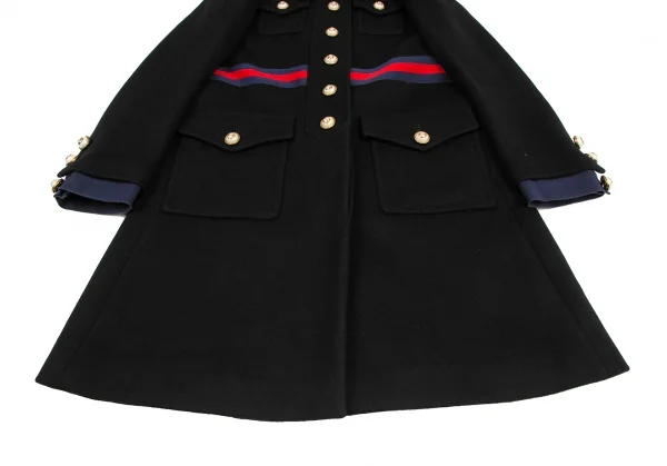 グッチGUCCI ウェブラインパールボタンボウタイ付きコート 黒42 K-121904_009
