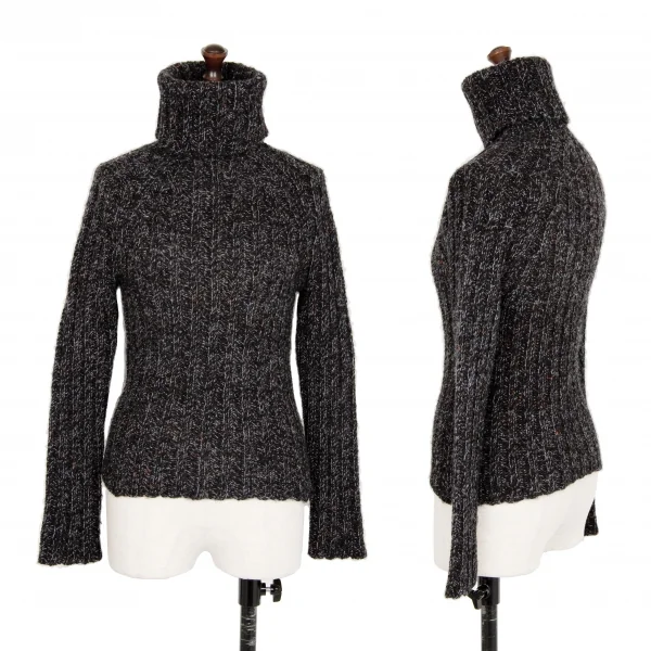 ヨウジヤマモト ファムYohji Yamamoto FEMME タートルネックミックスリブニット 黒水色3 K-121944_001