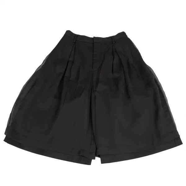 ノアール ケイ ニノミヤnoir kei ninomiya シフォンレイヤードストレッチコットンハーフパンツ 黒S K-121947_001