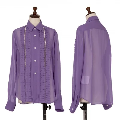 COMME des GARCONS NOIR Pearl Embellished Frill Chiffon Blouse