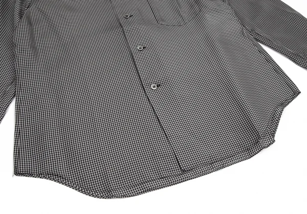 ローブドシャンブル コムデギャルソンrobe de chambre COMME des GARCONSギンガムチェックキュプラ丸襟シャツ 黒 グレーM K-122059_010