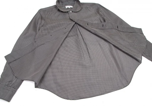 ローブドシャンブル コムデギャルソンrobe de chambre COMME des GARCONSギンガムチェックキュプラ丸襟シャツ 黒 グレーM K-122059_011