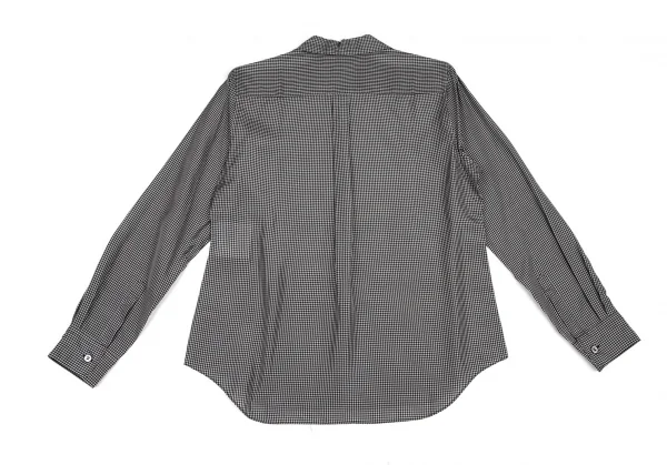 ローブドシャンブル コムデギャルソンrobe de chambre COMME des GARCONSギンガムチェックキュプラ丸襟シャツ 黒 グレーM K-122059_012