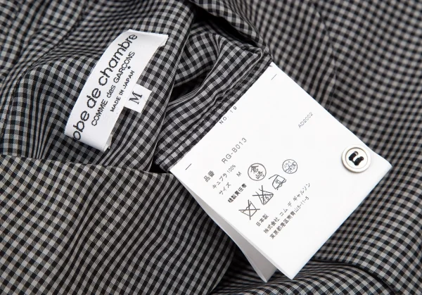 ローブドシャンブル コムデギャルソンrobe de chambre COMME des GARCONSギンガムチェックキュプラ丸襟シャツ 黒 グレーM K-122059_015