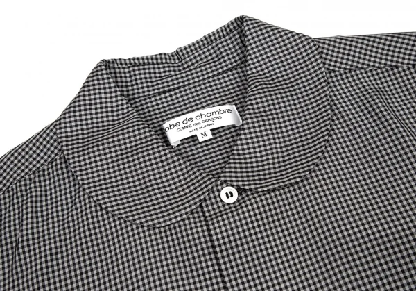 ローブドシャンブル コムデギャルソンrobe de chambre COMME des GARCONSギンガムチェックキュプラ丸襟シャツ 黒 グレーM K-122059_004