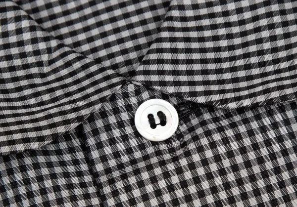 ローブドシャンブル コムデギャルソンrobe de chambre COMME des GARCONSギンガムチェックキュプラ丸襟シャツ 黒 グレーM K-122059_006