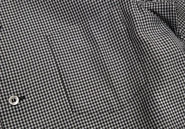 ローブドシャンブル コムデギャルソンrobe de chambre COMME des GARCONSギンガムチェックキュプラ丸襟シャツ 黒 グレーM K-122059_007