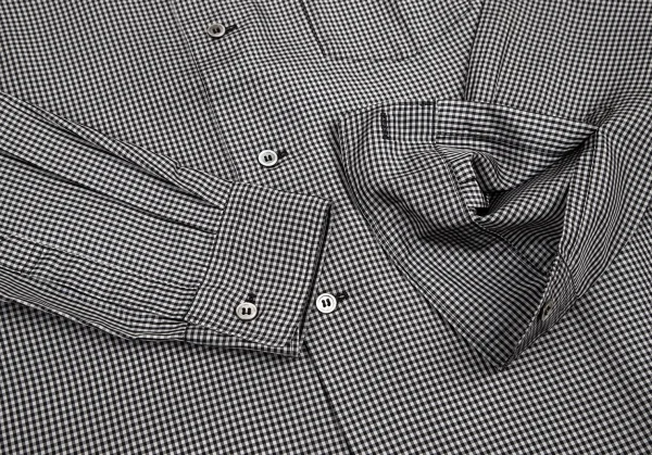 ローブドシャンブル コムデギャルソンrobe de chambre COMME des GARCONSギンガムチェックキュプラ丸襟シャツ 黒 グレーM K-122059_009