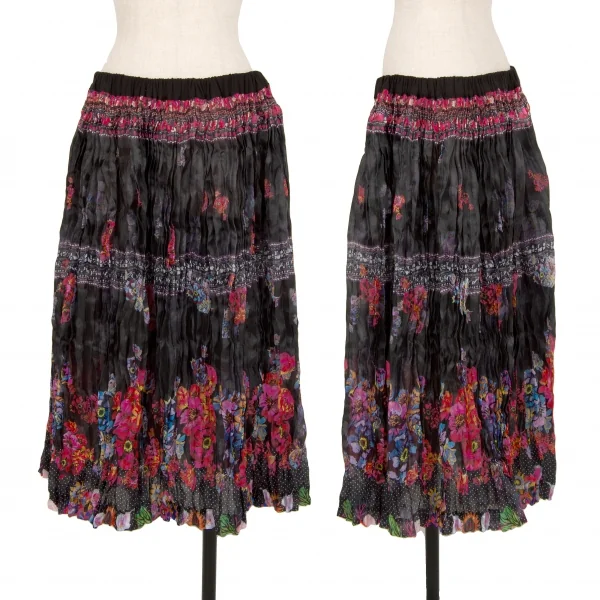 トリココムデギャルソンtricot COMME des GARCONS フローラルプリントポリシワプリーツスカート 黒マルチM位 K-122066_001