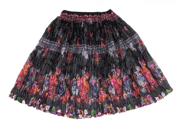 トリココムデギャルソンtricot COMME des GARCONS フローラルプリントポリシワプリーツスカート 黒マルチM位 K-122066_002