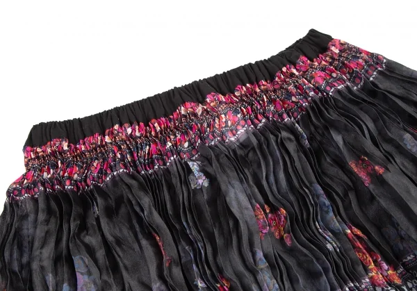 トリココムデギャルソンtricot COMME des GARCONS フローラルプリントポリシワプリーツスカート 黒マルチM位 K-122066_003