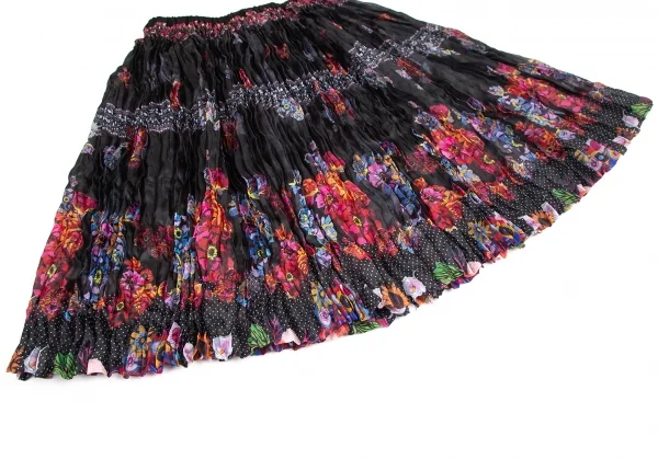 トリココムデギャルソンtricot COMME des GARCONS フローラルプリントポリシワプリーツスカート 黒マルチM位 K-122066_005