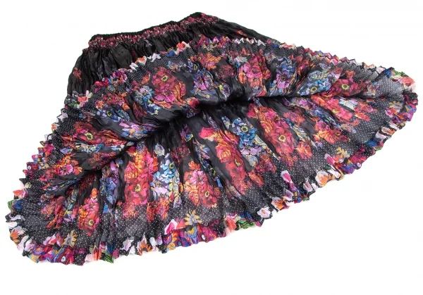 トリココムデギャルソンtricot COMME des GARCONS フローラルプリントポリシワプリーツスカート 黒マルチM位 K-122066_006