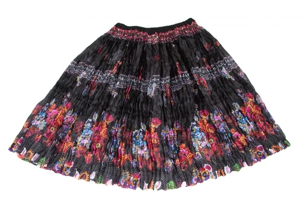 トリココムデギャルソンtricot COMME des GARCONS フローラルプリントポリシワプリーツスカート 黒マルチM位 K-122066_007