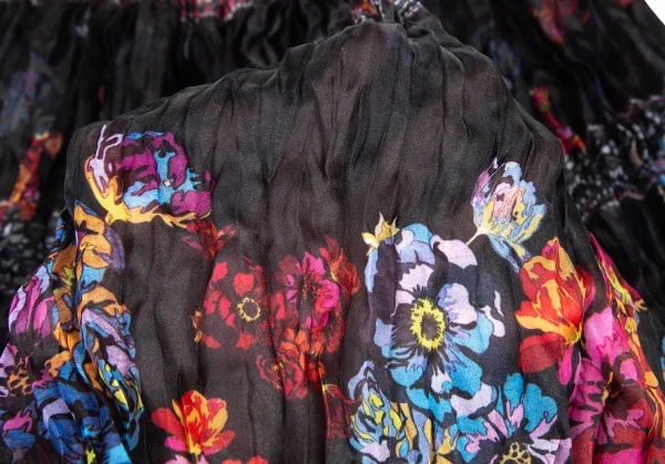 トリココムデギャルソンtricot COMME des GARCONS フローラルプリントポリシワプリーツスカート 黒マルチM位 K-122066_008