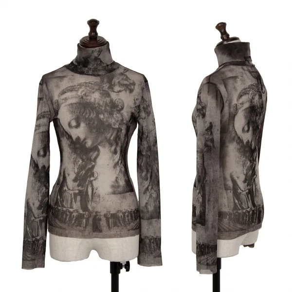 ジャンポールゴルチエ ファムJean Paul GAULTIER FEMME マリアプリントタートルネックパワーネットカットソー グレー40 K-122079_001