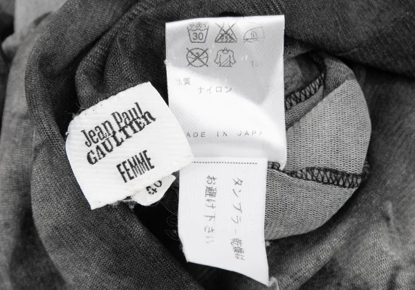 ジャンポールゴルチエ ファムJean Paul GAULTIER FEMME マリアプリントタートルネックパワーネットカットソー グレー40 K-122079_015