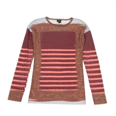 Jean-Paul GAULTIER HOMME Striped Multi-printed Mesh T Shirt