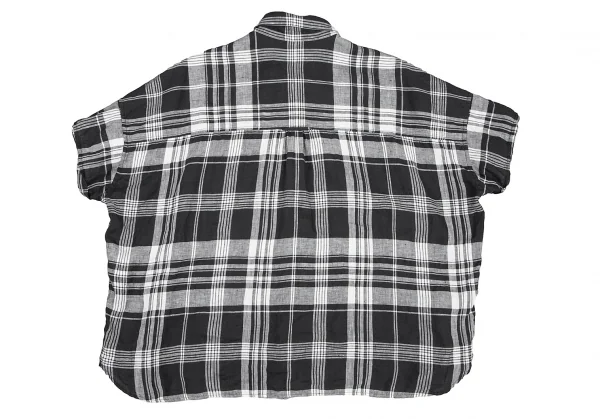 ビームスボーイBEAMS BOY フレンチリネンチェックボタンダウンプルオーバー半袖シャツ 黒白M位 K-122201_011