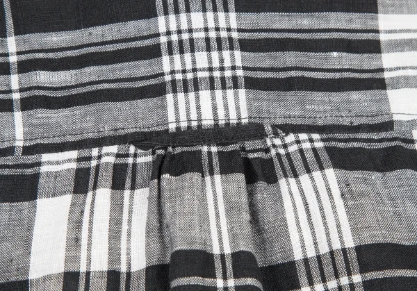 ビームスボーイBEAMS BOY フレンチリネンチェックボタンダウンプルオーバー半袖シャツ 黒白M位 K-122201_012