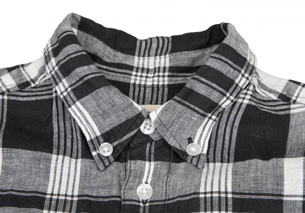 ビームスボーイBEAMS BOY フレンチリネンチェックボタンダウンプルオーバー半袖シャツ 黒白M位 K-122201_004